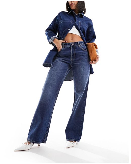 Jean ample style années 90 à taille haute - indigo délavé Bershka en coloris Blue