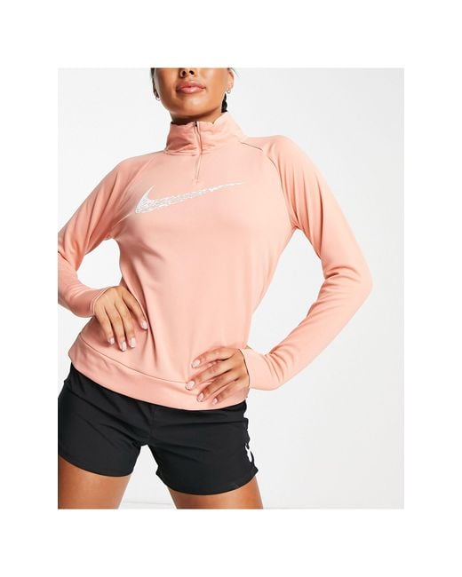 Nike Swoosh Dri-fit Half Zip Midlayer Top in Pink | Lyst UK