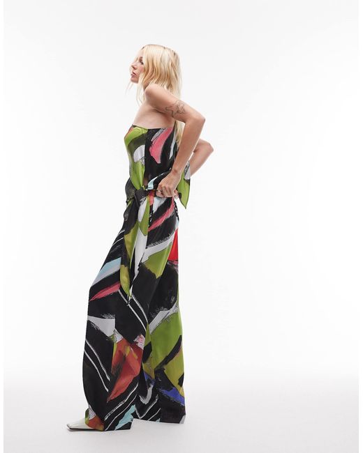 TOPSHOP White – satin-oberteil mit seitlichem bindedetail, one-shoulder-träger und schalmuster