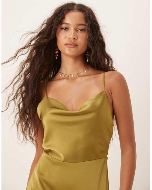Vila Metallic Satin Cowl Neck Maxi Dress