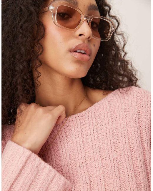 Maglione Testurizzato A Coste Con Scollo A Barchetta di ASOS in Pink