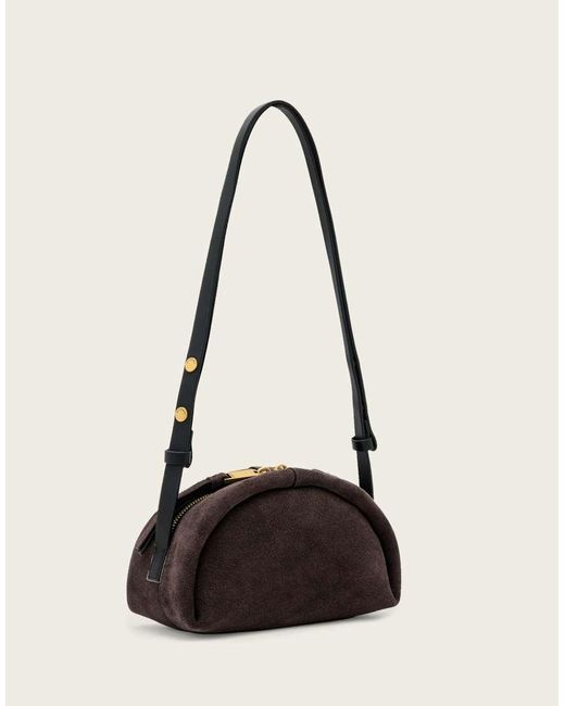 AllSaints Natural Rosalie Arc Suede Leather Crossbody Bag