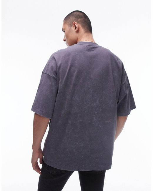 Camiseta extragrande con lavado negro y estampado Topman de hombre de color Purple