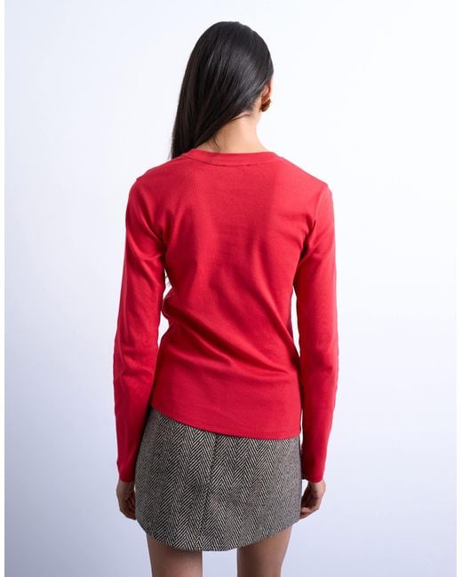 TOPSHOP Red Long Sleeve Everyday Tee