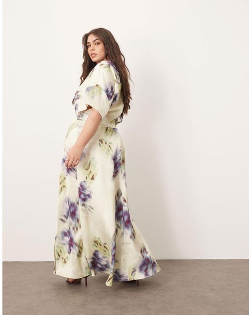 ARRANGE Natural Curve Modern 30's Maxi Satin Dress With Shoulder Pad
