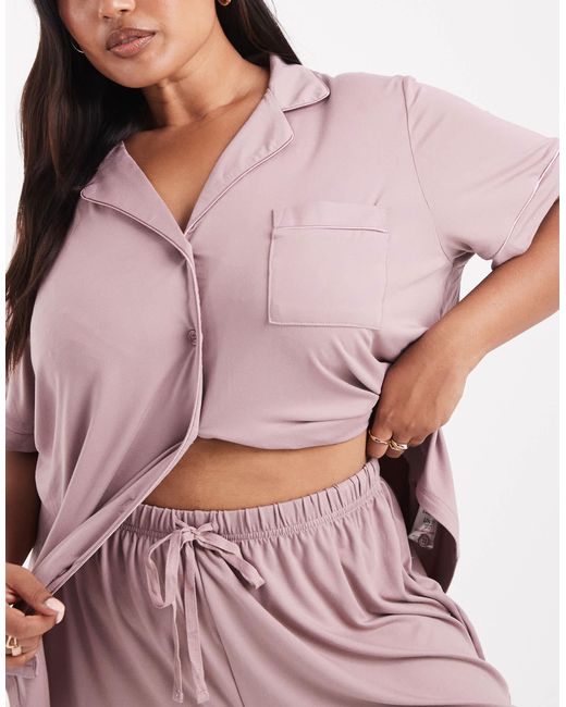 Loungeable Pink Curve Supersoft Jersey Short Sleeve Shirt & Shorts Pyjama Set