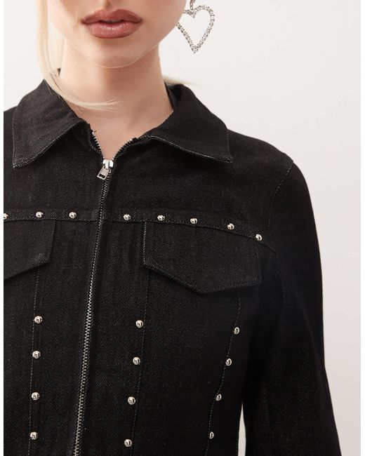 Motel Black Ronira Stud Detail Fitted Denim Jacket