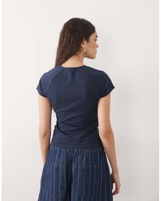 ASOS Blue Cap Sleeve With Keyhole Detail Top