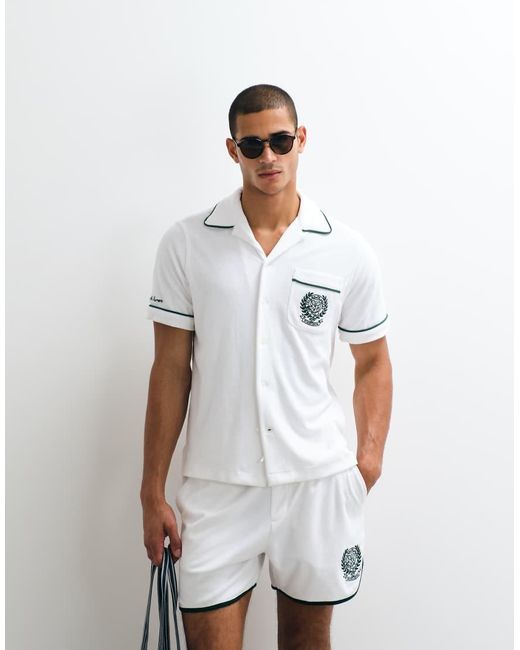 Polo Ralph Lauren White Wimbledon Capsule Embroidered Back Crest Logo Short Sleeve Terry Shirt Co-Ord for men