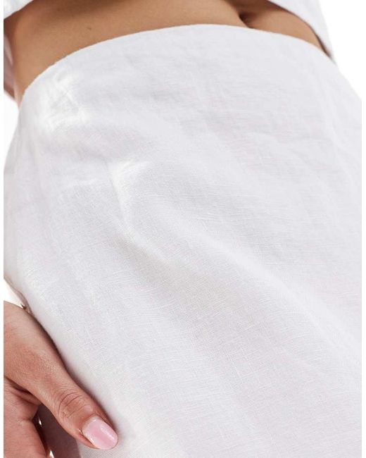 Abercrombie & Fitch White Co-ord Linen Midi Skirt With Scallop Edges