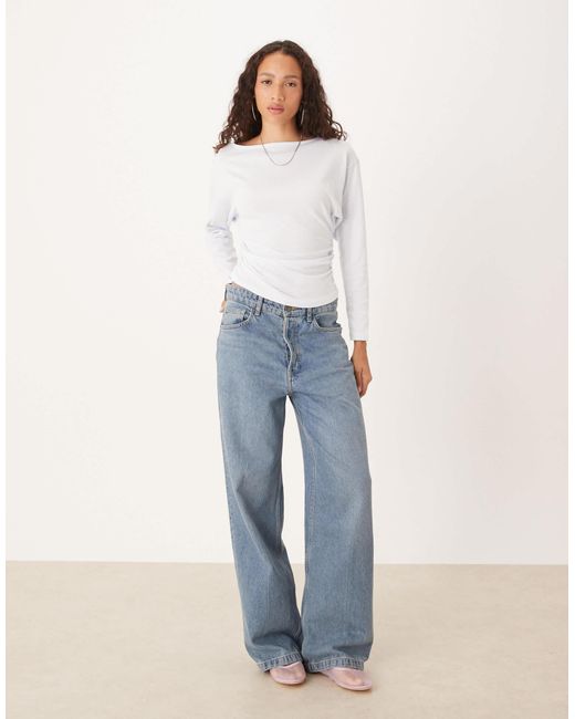 ASOS White Batwing Cinched Slash Neck Draped Top