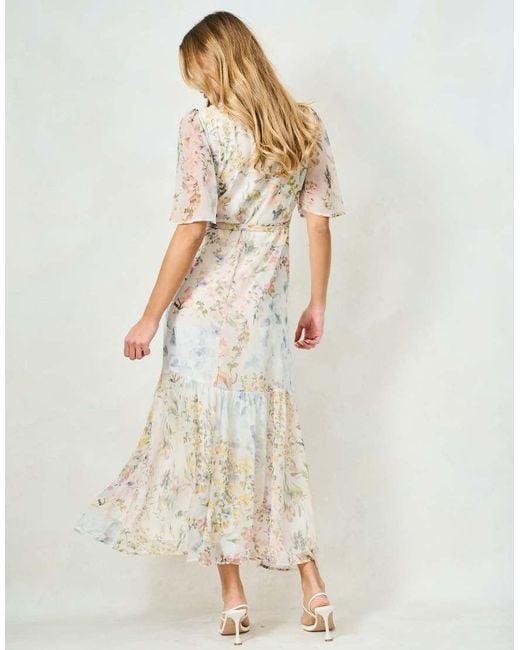 Hope & Ivy Natural The Haven Flutter Sleeve Maxi Wrap Dress With Tie Waist