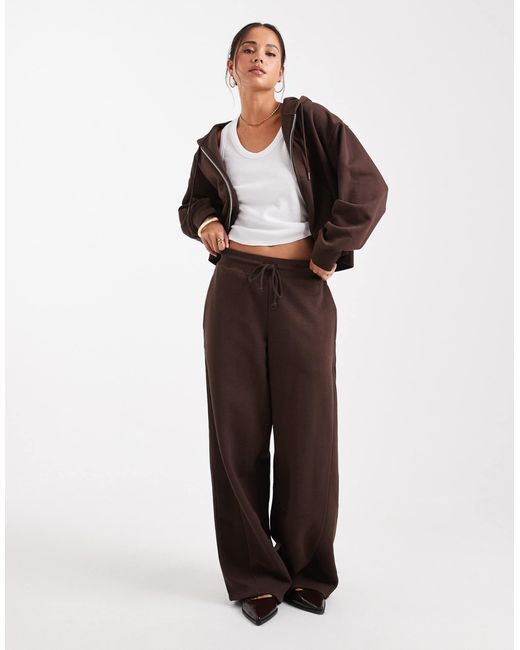 ASOS Brown Oversized Barrel Leg Brushback Sweatpants With Seam Detail