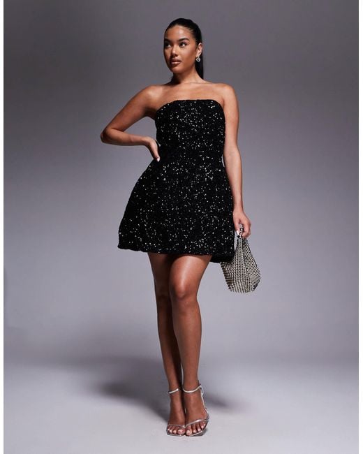 Jarlo Black Sequin Structured Mini Dress With Bow Back