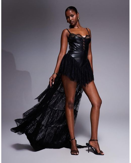 The Dolls House Black Roxanna Pu Lace Corset High Low Maxi Dress