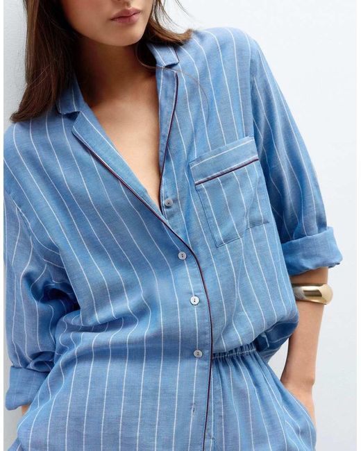 Intimissimi Blue Preppy Stripes Cotton Canvas Shirt