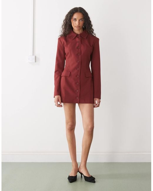 Lioness Red Cheri Structu Button-front Tailo Blazer Mini Dress