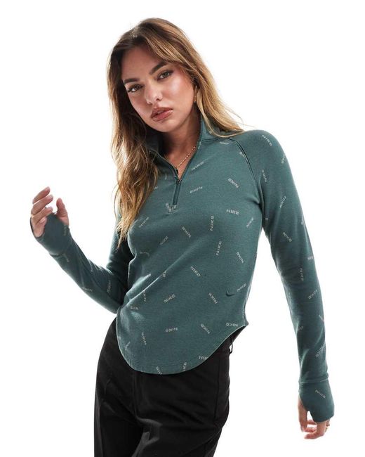 Top Verde De Manga Larga Con Media Cremallera Swoosh De Nike de color Blue