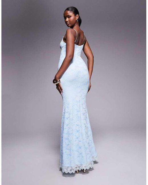 Wanderdoll Blue Leah Structured Cami Lace Fishtail Maxi Dress