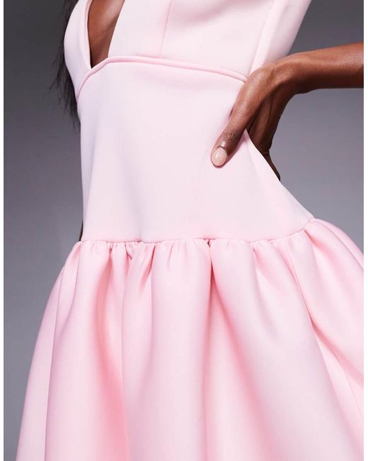 ASOS Pink Dropped Waist Mini Dress With Full Skirt