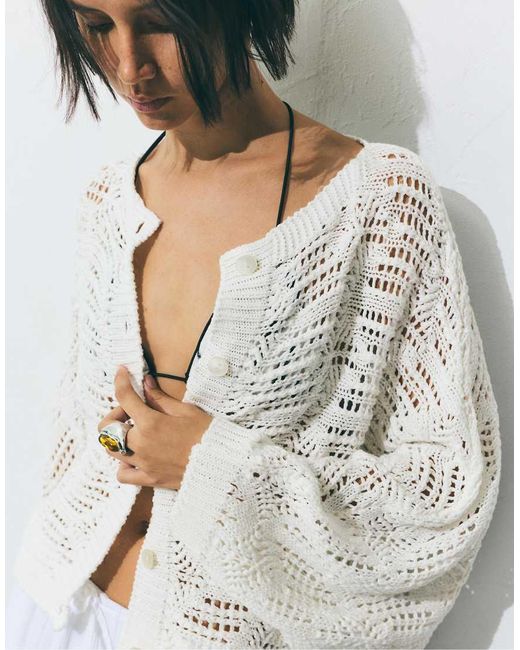 Pull&Bear White Cutwork Knit Cardigan