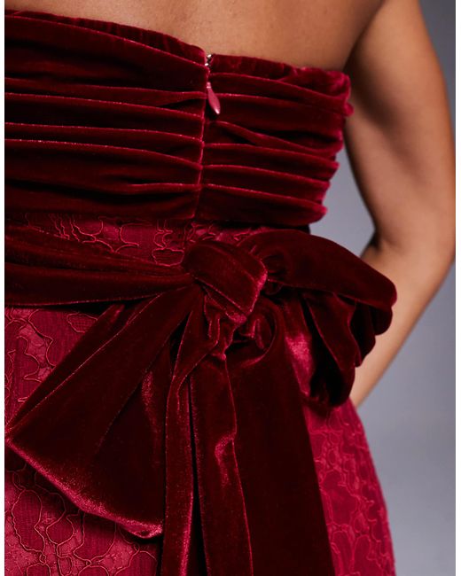 asos red bow dress ASOS Lace Bandeau Mini Dress With Velvet Bow Detail in Red