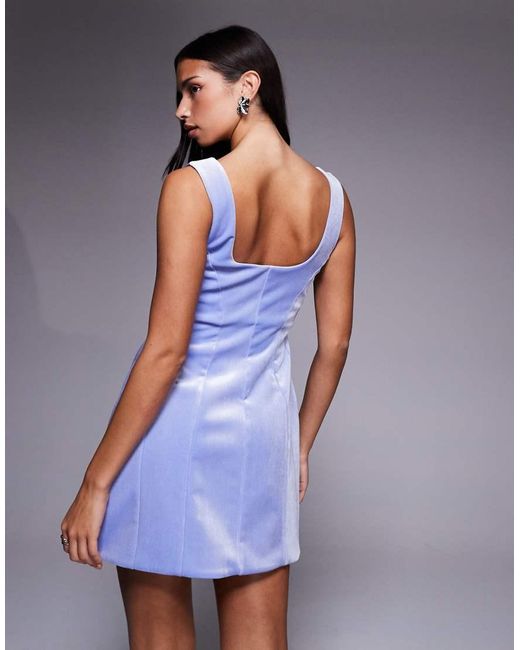 ASOS Purple Velvet Square Neck Seam Detail Mini Dress