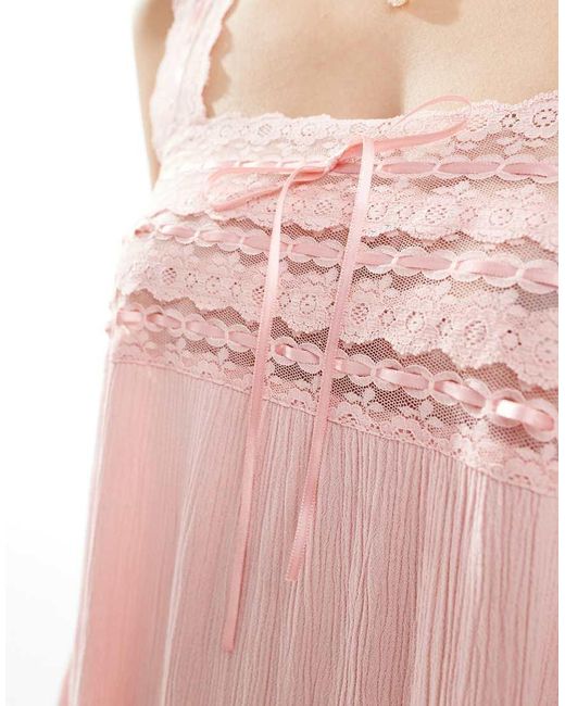 Miss Selfridge Pink Lace Trim Cheese Cloth Mini Dress