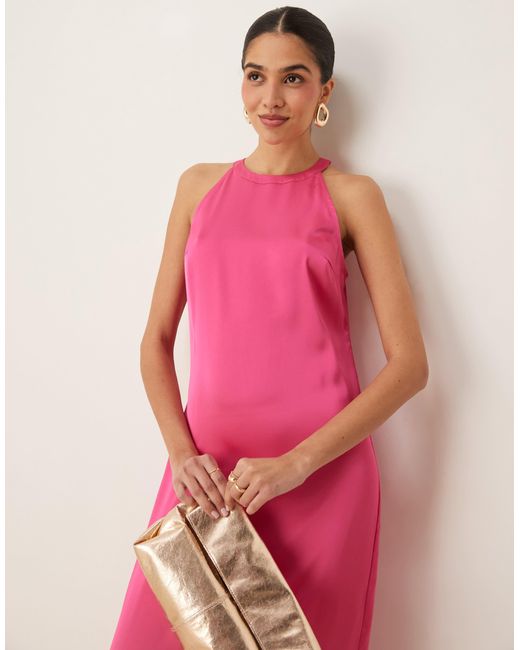 Vila Pink – hochgeschlossenes satin-maxikleid
