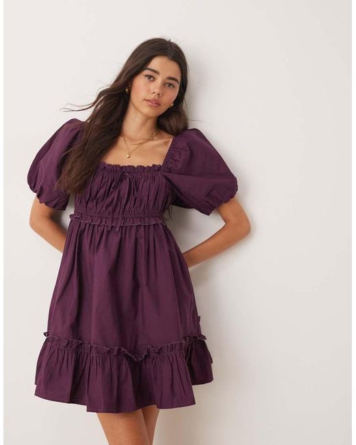 Miss Selfridge Purple Puff Sleeve Mini Dress