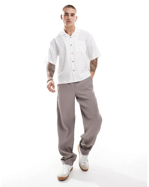 Cotton On White Cotton On Cheesecloth Short Sleeve Box Fit Shirt for men