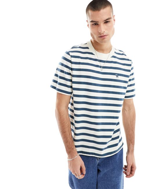 Abercrombie & Fitch – gestreiftes t-shirt aus schwerem stoff in Blue für Herren