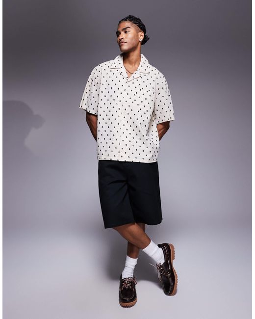 Bershka Gray All Over Embroidered Natural Shirt for men