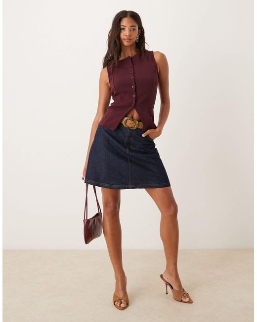 ASOS Red Longline Cinched Rib Button Through Top
