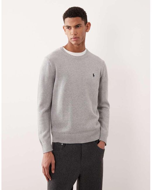 Polo Ralph Lauren Gebreide Trui Van Zwaargewicht Katoen Met Icoonlogo in het Gray