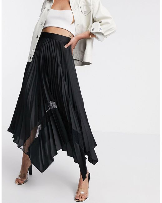 ASOS Black Lace Insert Pleated Midaxi Skirt
