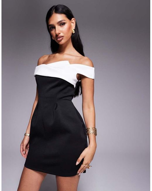 ASOS Gray Bardot Contrast Bust Panel Mini Dress