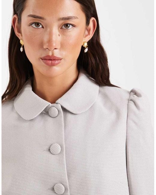 Miss Selfridge Gray Puff Sleeve Button Up Blazer