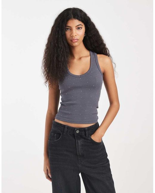 Cotton On Blue Diamante Racer Back Tank Top