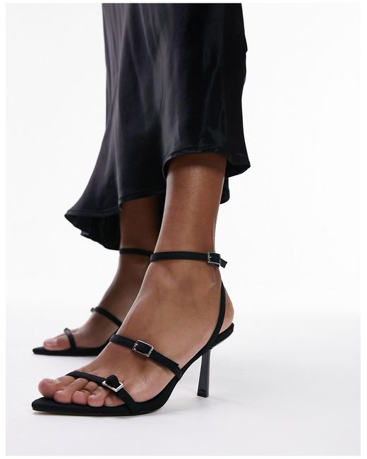Isabelle - sandali neri con tacco, fascette e fibbie di TOPSHOP in Black
