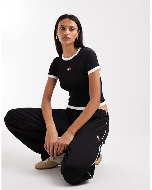 Tommy Hilfiger Black Slim Rib Ringer T-shirt