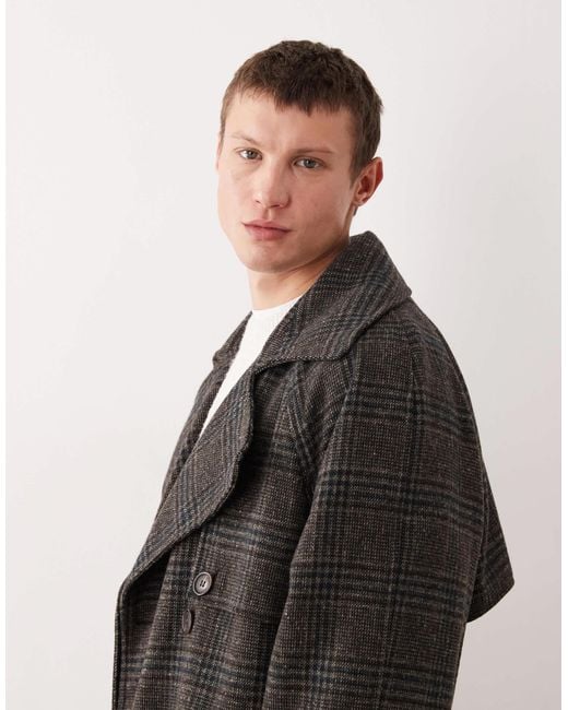 ASOS Black Checked Wool Look Trench for men
