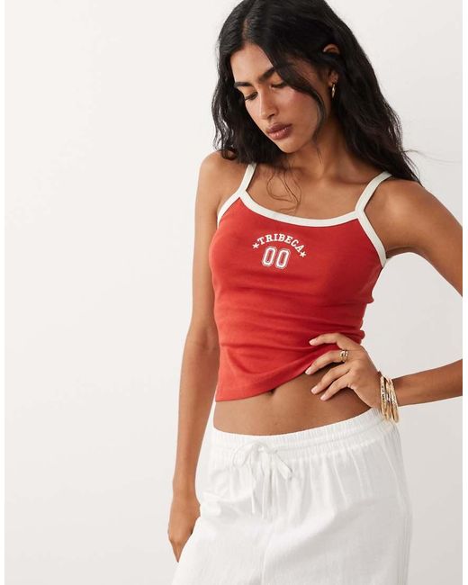 Brave Soul Red Graphic Print Cropped Tank Top With Contrast Piping