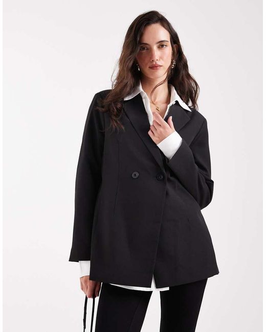 Pieces Black Oversized Double Breasted Blazer