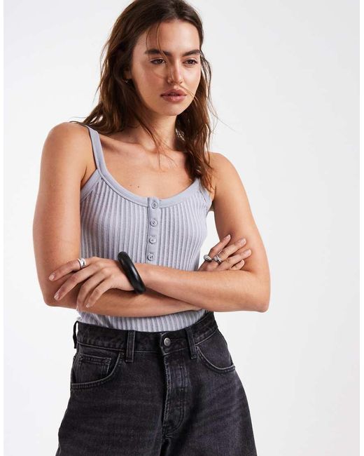 & Other Stories Gray Longline Ribbed Vest With Button Details