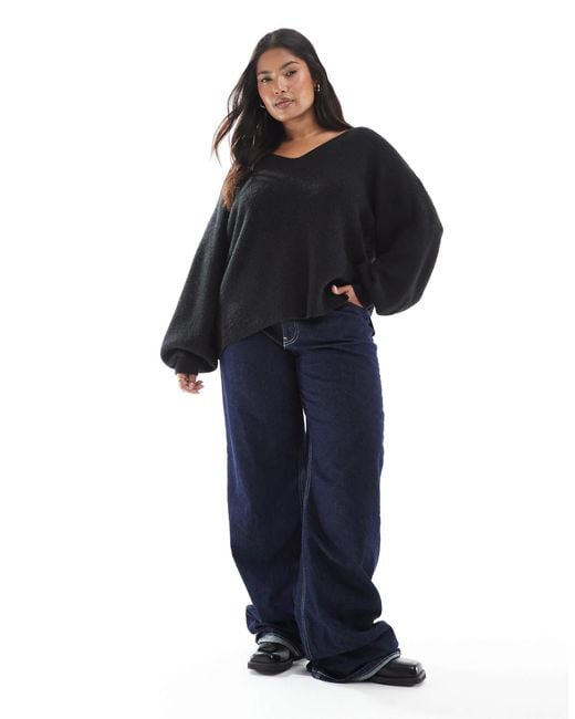 Threadbare Black Plus – flauschiger, lockerer pullover