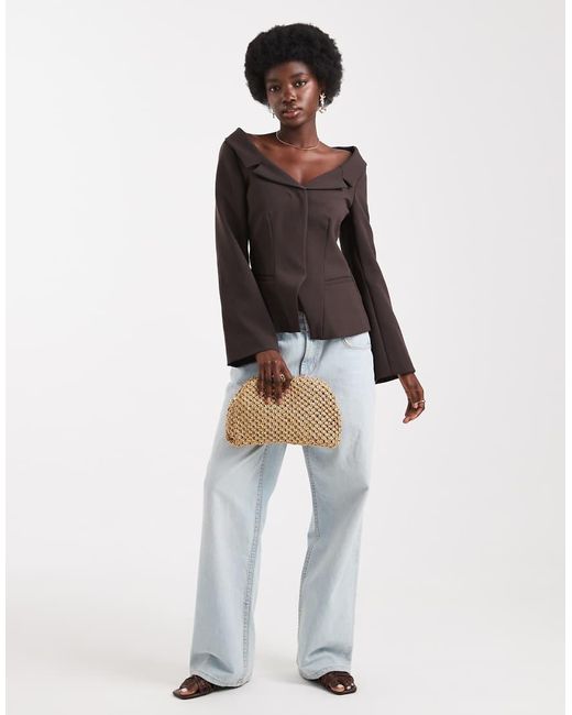 ASOS Brown Tailored Off Shoulder Blazer