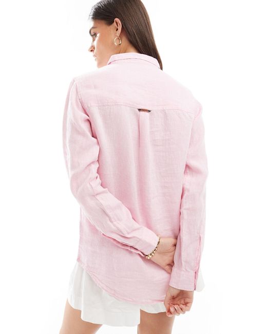 Superdry Pink Casual Linen Boyfriend Shirt