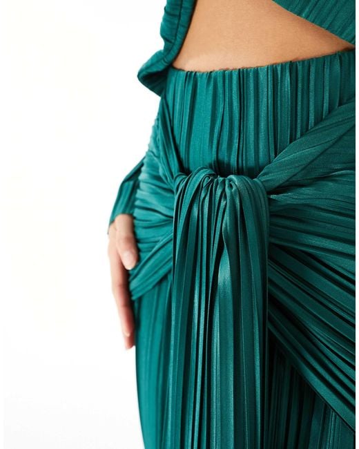 ASOS Green Asos Design Petite Plisse Bardot Twist Front Maxi Dress