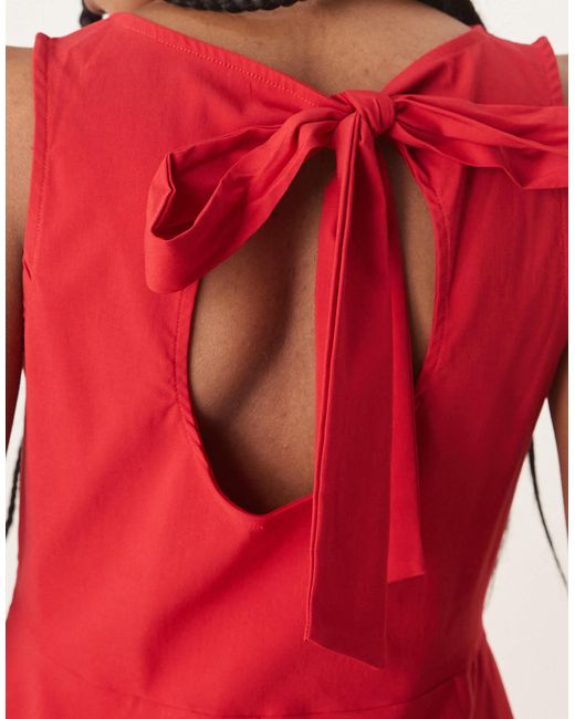 ASOS Red Bengaline Sleeveless Skater Skirt Mini Dress With Open Back